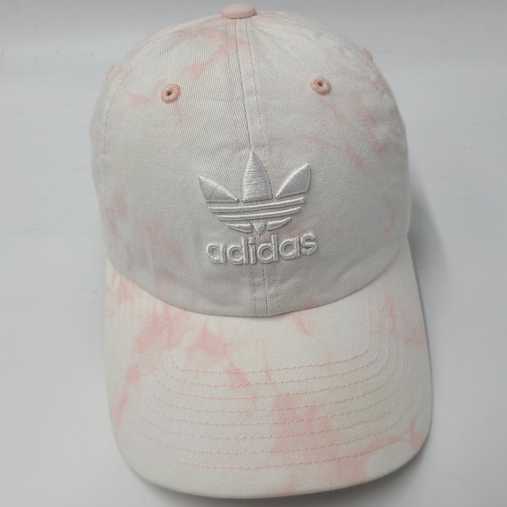 Women Adidas Hat Strapback (Fits Small) White Pink Tie Dye Trefoil Logo Casual